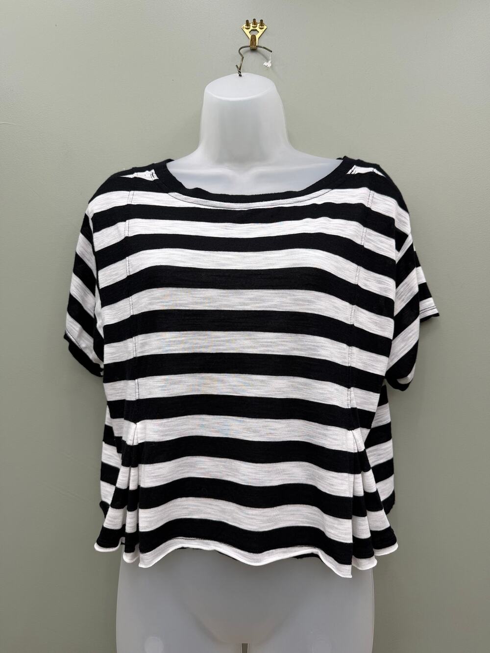 We The Free Free People Black White Stripe Boxy Crop Tee Top Medium